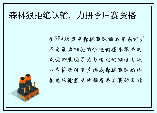 森林狼拒绝认输，力拼季后赛资格